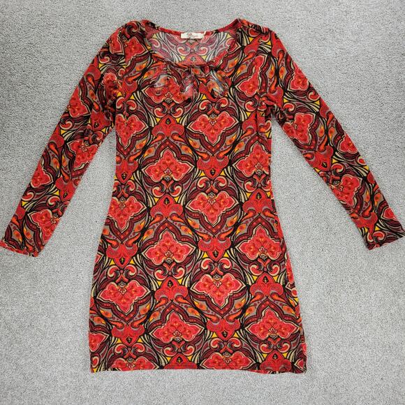 Aryeh Sweater Dress Womens Small Red Inkblot Wool Cashmere Tear Drop Cut Outs - Picture 10 of 15